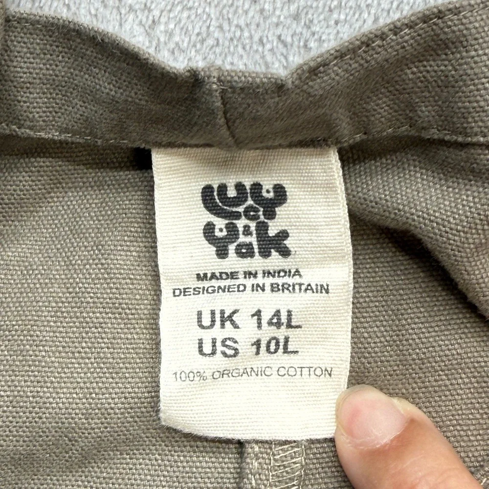 Lucy & Yak Dungarees Overalls Women Size 10 Long Khaki Organic Cotton Tie Strap - Picture 3 of 10